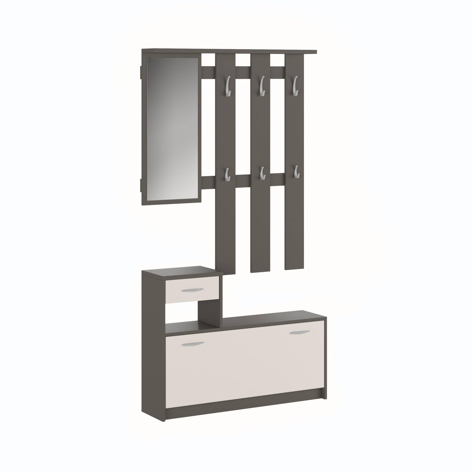 Dmora Mobile da Ingresso Sargassi 25.5x100x190h cm Beige Specchio Incluso 8 Paia, 2 Ripiani