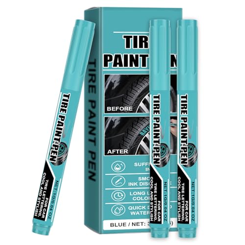 Vhjlfig Rotulador De Pintura Para Letras De Neumáticos,3 Piezas Marcador Azul Impermeable | Rotulador De Pintura Automotriz - Para Reparación De Coches, Motos, SUV, Camiones, Vehículos, Neumáticos Y