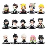 Monsles Anime 𝓝𝓮𝔃𝓾𝓴𝓸 Figure 15Pcs Q Version Demon Action Figures Collectible Statue Toys Birthday for Fans, Black