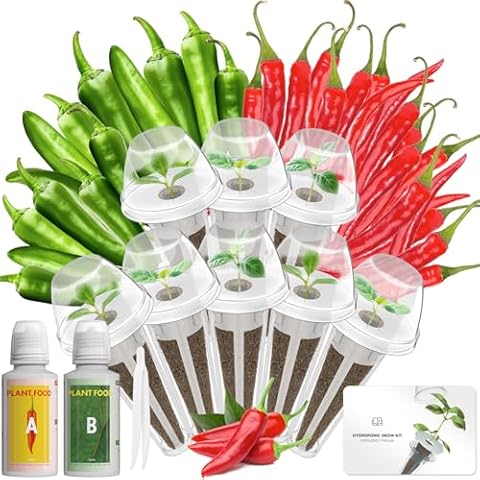LYKOCLEAN Pepper Seed Pod Kit for Aerogarden, Ahopegarden, iDOO, MUFGA Hydroponics Growing Garden(8-Pod), Includes Green & Red Chili Pepper Seeds, Grow Baskets, Sponges, Domes, Stickers & Plant Food Cover
