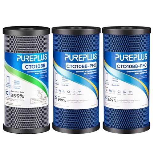 PUREPLUS 10' x 4.5' Whole House Water Filter Set &ndash; Includes 1 x Carbon Block Filter and 2 x PFAS...