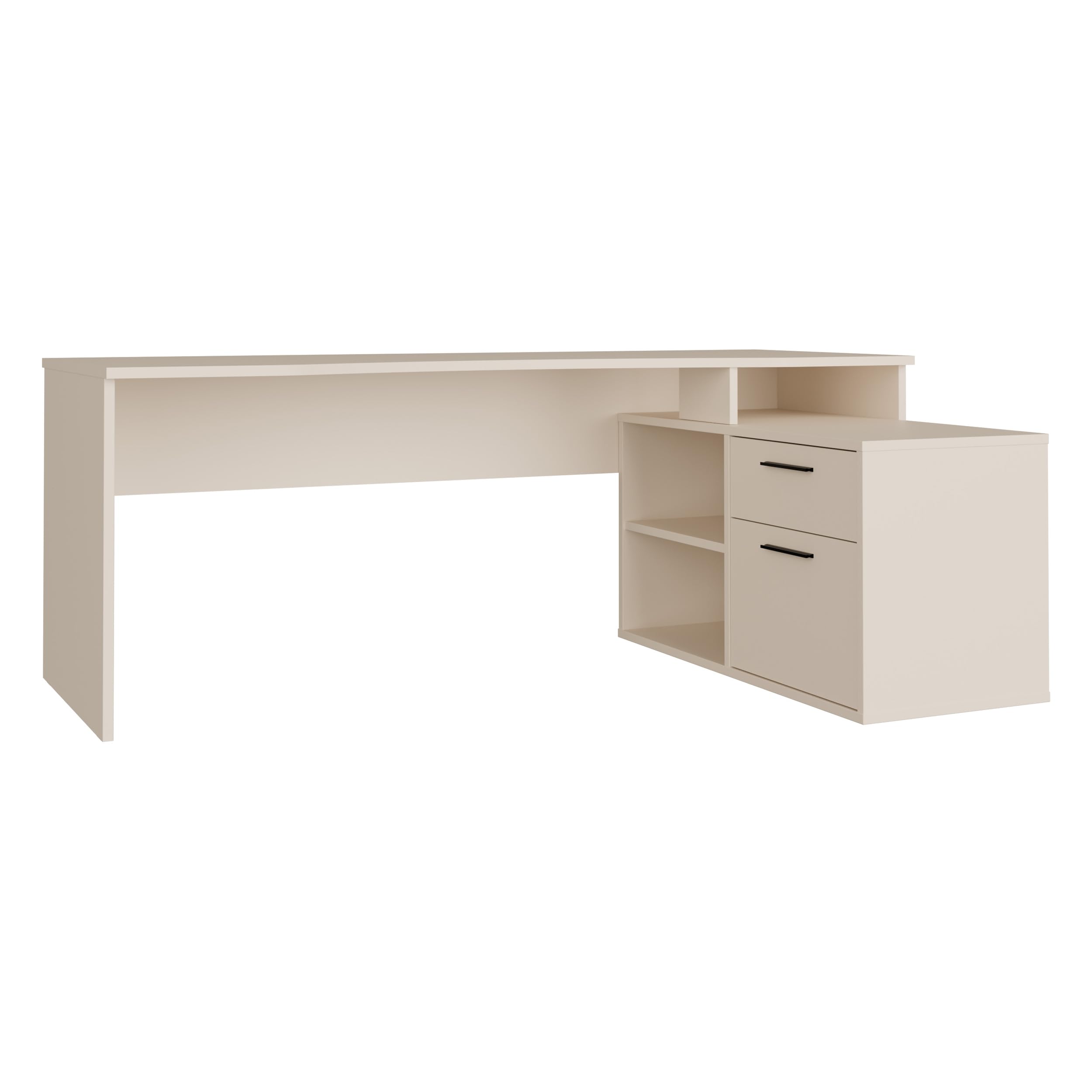 Forte TEZAUR Schreibtisch 200, moderner Schreibtisch in L-Form mit integriertem Schrank, Büro, Jugendzimmer, Holzwerkstoff, Kaschmir Beige, 200 cm breit x 75,7 cm hoch x 121,8 cm tief