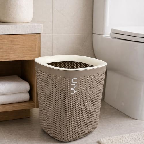 Image of Kriva Plastic Mesh Waste Bin with Airflow Design, Small Round Trash Can for Office Desk, Bedroom, Bathroom & Kitchen Use(1Pc, Taupe Grey color)