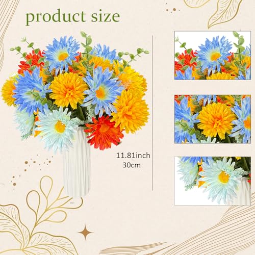 Image of Artificial Faux Gerbera Daisies Flowers Fake Silk Sunflower Spring Flowers Arrangements Cemetery Flowers for Grave Home Indoor Table Vase Wedding Party Decor(No Vase)