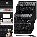 Colarr 60 Pcs 58 Sq ft 3D Wall Panels Peel and Stick Faux Foam 3D Brick Wallpaper Faux Paneling Adhesive Wall Covering Panels Decorative Medieval Tiles Waterproof for Bedroom(Black)