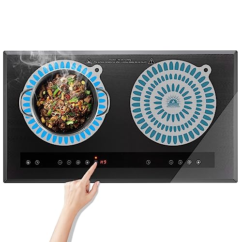 KR KITCHENRAKU ihマット ihクッキングヒーターマット 温度変化により色が変わる 白系 グリーンtoブルー 柄3 24cm 1枚 滑り止め 夏っぽい 傷防止 シリコンマット 断熱パッド