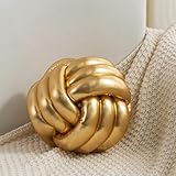TESICA Soft Knot Ball Pillow Cushion Plush Pillow Knotted Pillow Handmade Round Pillow Knotted Home Decor Bedroom Decor Gold 8x8 inches