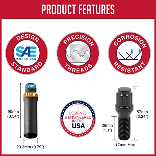 Wheel Accessories Parts 20 Pcs 12Mm 1.25 Thread Acorn Seat Lug Bolt Car Spline 28Mm Thread Length Black Fits Chrysler 200 | Dodge Dart | 2014+ Fiat 500 | 2016+ Jeep Cherokee | 2017 + Jeep Compass #TOP4