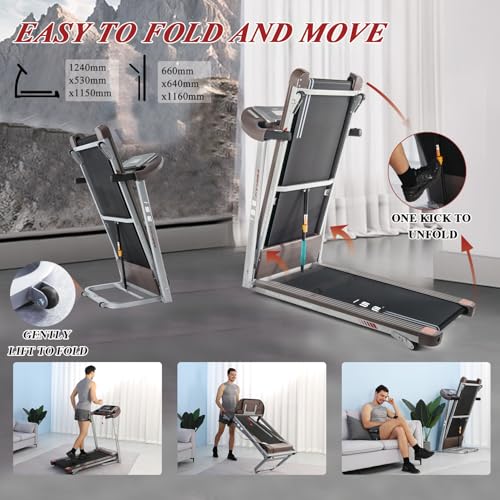 ISE Tapis de Course Pliable Electrique, Tapis de Marche Inclinable Professionnel, Tapis Course Inclinable 14KM/H, Treadmill Motorise 2HP/Écran LCD/12P, Tapis Marche Pliable Maison/Bureau – Image 6