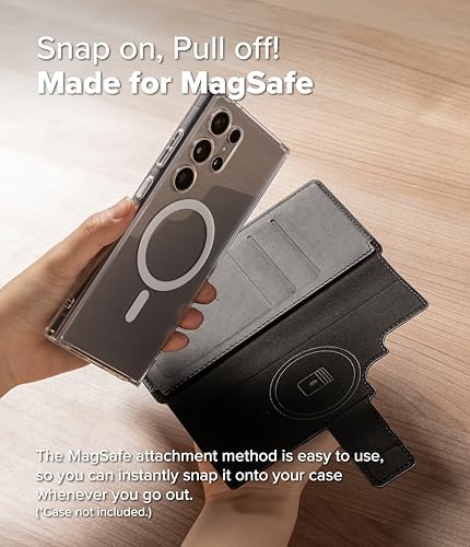 Image of Ringke Folio Wallet Magnetic for Samsung Galaxy S25 Ultra [Compatible with MagSafe Case] Detachable Slim PU Leather Grip Card Holder Wallet Flip Cover for Flat Back Magnetic Case - Black