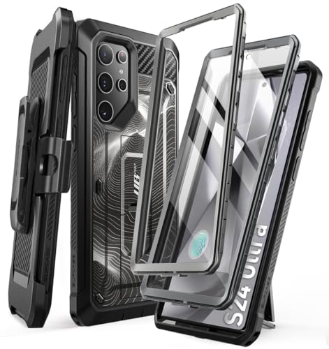 Image of SUPCASE UB Pro Case for Samsung Galaxy S24 Ultra, [2 Front Frame] [Military-Grade Protection] Heavy Duty Rugged Case with Built-in Screen Protector & Kickstand & Belt-Clip (BlackRipple)