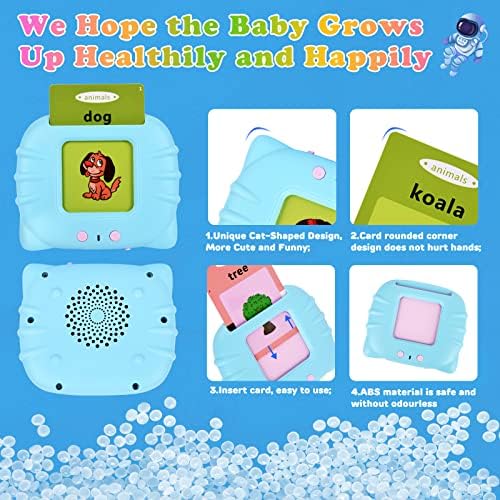 SUMHEN Rechargeable Early Educational Learning Toy,112 Pcs Talking Flash Cards for Toddler Age 2 3 4 5 6 Year Old Kids for Preschool Education,Autism Toys with Flash Cards Birthday Gift (Blue color)