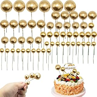 66 Pieces Mini Balloon Cake Topper Foam Ball Cake Picks Cupcake Pearl Balls DIY Cake Insert Topper Baking Decoration for Christmas Anniversary Birthday Party Baby Shower Cake Decoration (Gold)