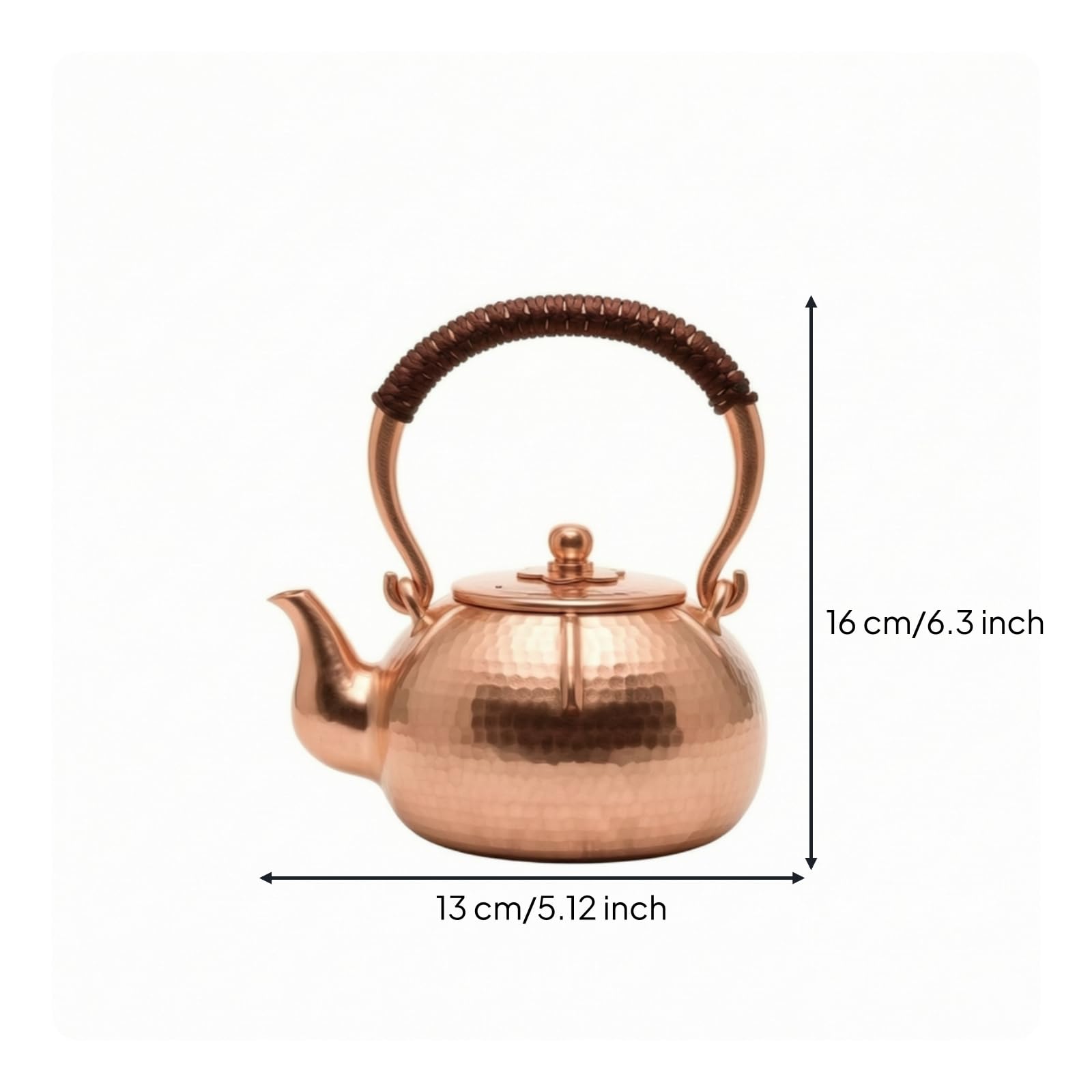 Tetera Cobre Artesanal Tetera con Mango Trenzado Tradicional Vajilla para Aficionados Al Té Té, Coleccionistas, Array, Original, 0.5L