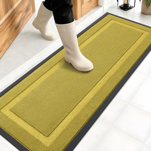 Image of OLANLY Front Door Mat Indoor Outdoor Entrance, Waterproof All-Season, All-Weather Doormat, Sturdy Natural Rubber, Low Profile, Easy Clean Patio Porch Entryway Mat, 47x17, Lime Green