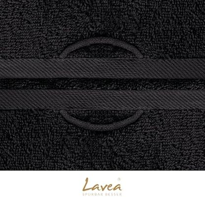 Lavea 4er Set Handtücher 40x70 cm - Weiche & saugstarke Gästetücher aus 100% Baumwolle – Oeko-TEX 100 Zertifiziert – Waschbar bei 60 Grad – Ideal für Bad, Gäste-WC, Sport & Fitness - Schwarz – Bild 8
