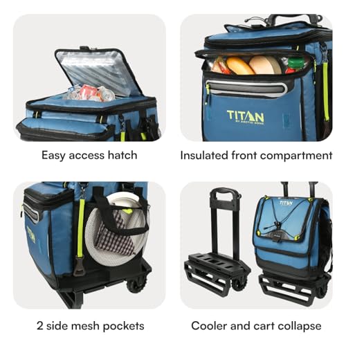 Image of Titan by Arctic Zone 60 Can Wheeled Cooler, Rolling Cart | Collapsible soft sided cooler, detachable rolling AT cart, insulated bag with leak proof lining, for travel, beach, picnic