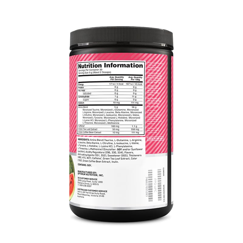 Image of Optimum Nutrition Amino Energy - Pre Workout with Green Tea, BCAA, Amino Acids, Keto Friendly, Green Coffee Extract, Energy Powder - Watermelon, 65 Servings (Packaging May Vary) (Pack of 6)