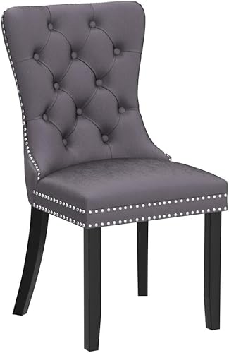 Miniatura 90 de Virabit Juego de 4 sillas de comedor tapizadas, sillas de comedor copetudas de terciopelo con respaldo de cabeza de clavo y ribete de anillo, madera