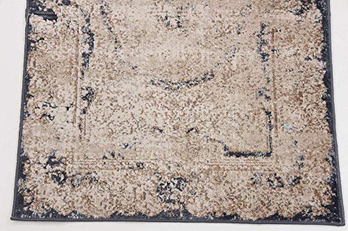 Unique Loom Chateau Collection Rustic, Vintage, Medallion, Textured, Distressed, Traditional Area Rug, 2 Ft 2 In X 6 Ft 7 In, Beige/Navy Blue #TOP7