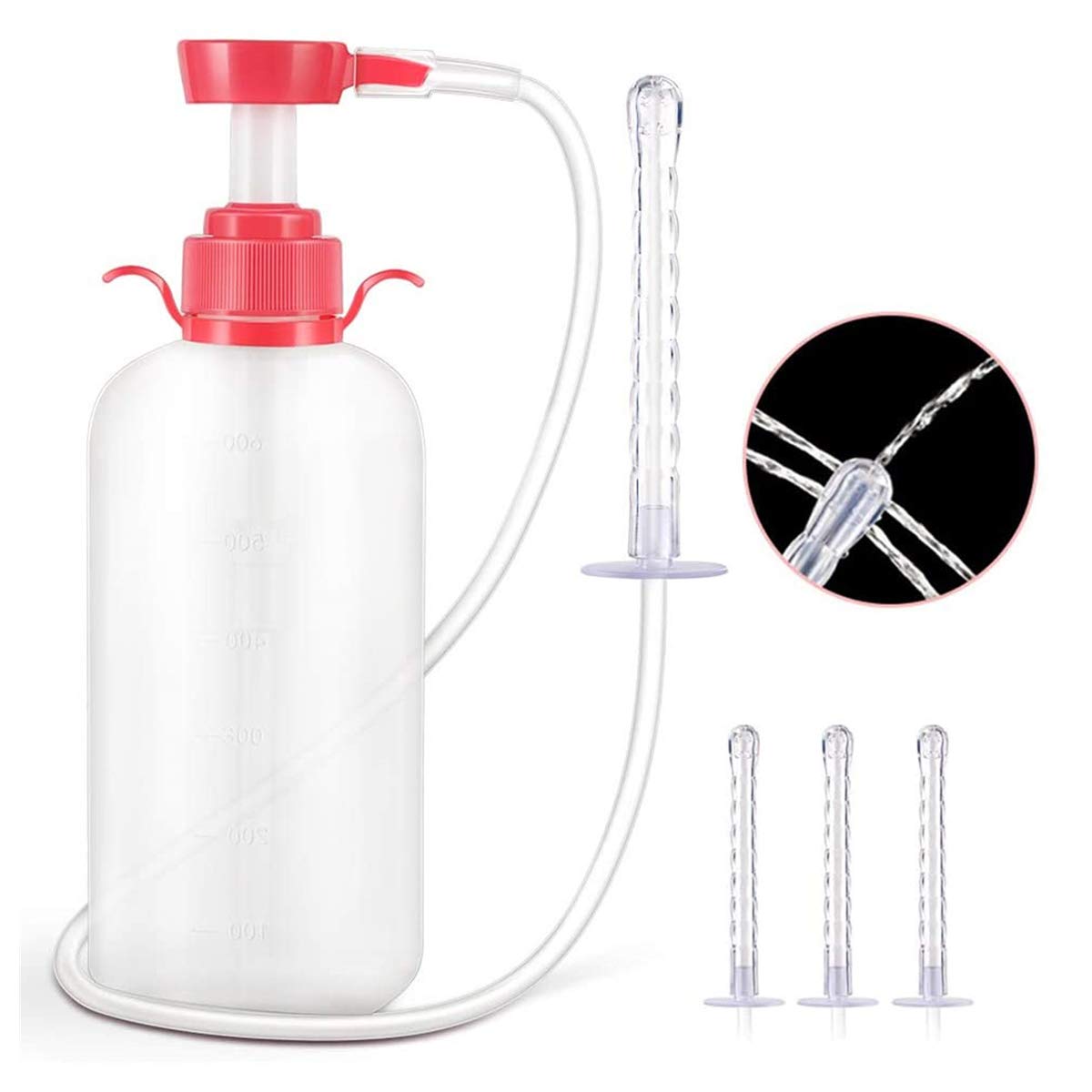 BIGMALL Poire À Lavement De 600 ML Haute De Gamme en Silicone pour Douche Vaginale Anale Nettoyante avec 3 Accessoires pour Douche Anale Et Vaginale & Douche Vaginale Laxative Nettoyante pour La