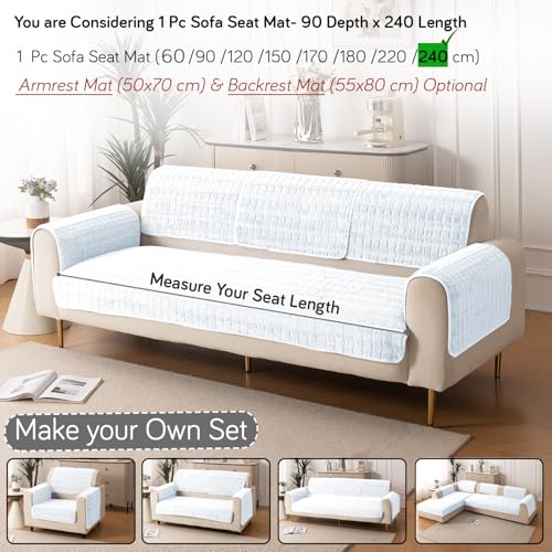 Image of HOKIPO 'Plush Haven' Premium Sofa Mat for 1 /2 /3 Seater & L Shape Sofa. Make Your Own Sofa Cover Set, Anti-Slip Mat Length 90(D) X 240(L) cm, White (AR-6288-WHT)