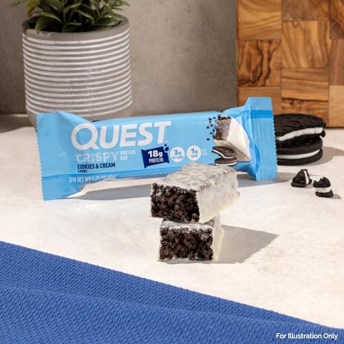 Image of Quest Nutrition Crispy Cookies & Cream Hero Protein Bar, 18g Protein, 1g Sugar, 3g Net Carb, Gluten Free, Protein Snack, Keto Friendly, 4 Count