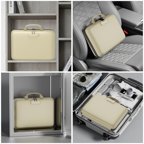 DocSafe Fireproof File Organizer with Lock, Hard-Shell Case Fireproof Document Box with 13 Pocket Accordion File Folder, Portable Home Office Travel Safe Storage for Important Documents Laptop Beige by DocSafe - Used condition - Image 6