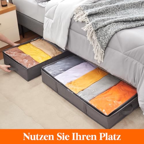 Lifewit 2 Stück Unterbett Aufbewahrungsbox, Unterbettkommode, Faltbare Kleideraufbewahrungstasche mit Deckel für Bettdecken, Kleidung, Unterbett-Kleiderschrank, Grau