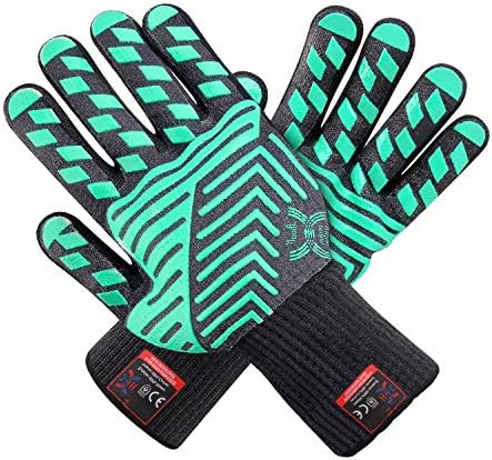 Heat Resistant Oven Gloves: EN407 Certified Withstand 932 °F, Double Layers Silicone Coating, BBQ Gloves & Oven Mitts For Cooking, Kitchen, Baking, Fireplace, Grilling,1 Pair Standard Cuff