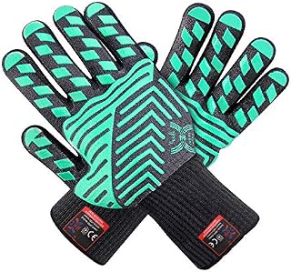 J H Heat Resistant Oven Glove:EN407 Certified 932 °F, 2 Layers Silicone Coating,Oven