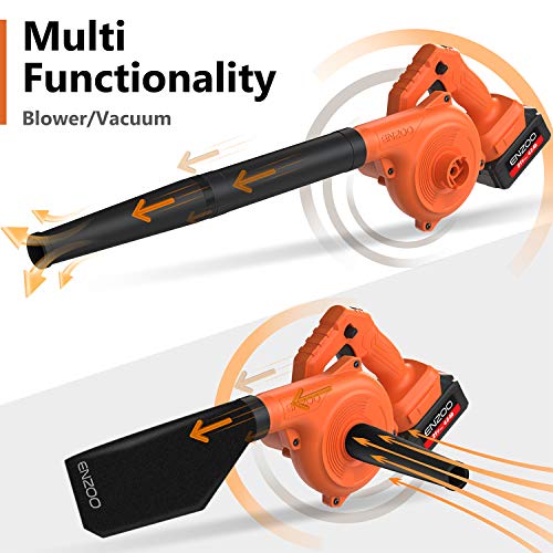 ENZOO Cordless Leaf Blower/Dust Vacuum 2-in-1 Designed for Light Yard Work and Hard Surface Sweeping Variable Speed MAX 20V Includes 2.0Ah Lithium-Ion Battery and Charger (Orange)