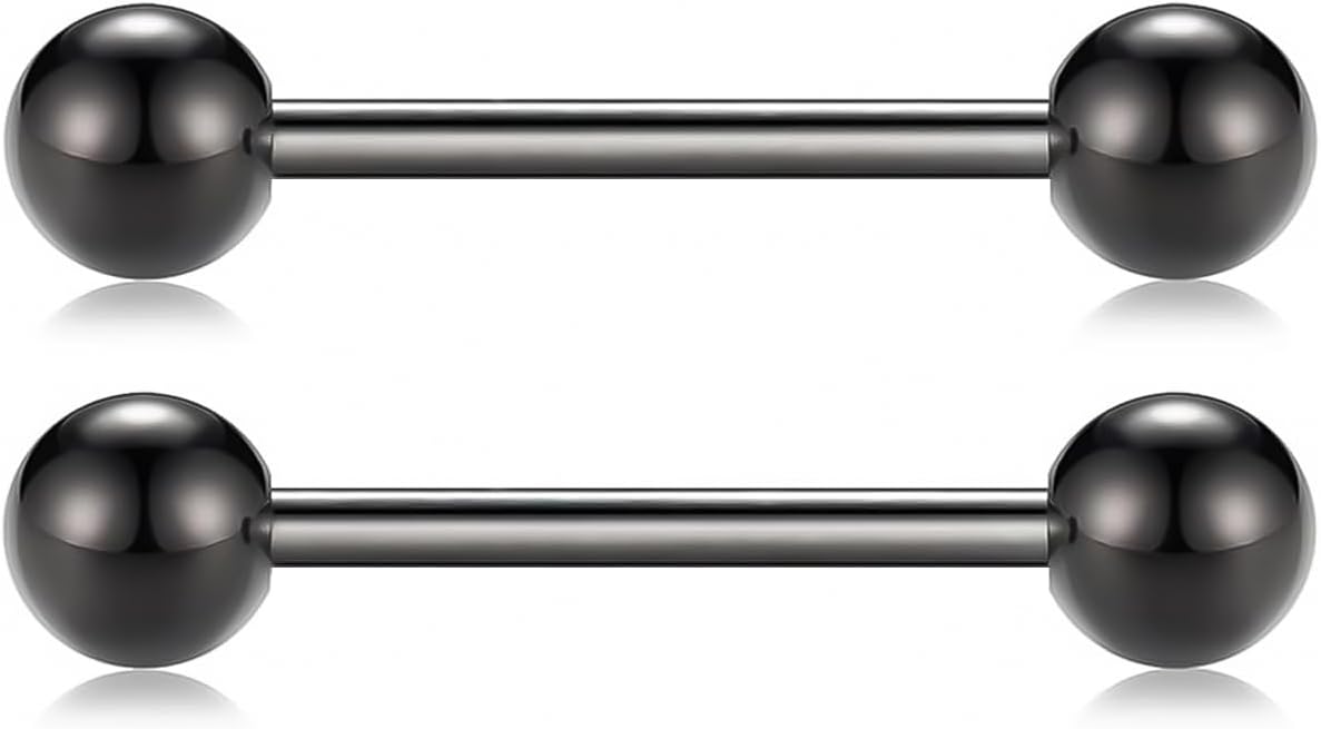 G23 Titanium Straight Barbell,Internally Threaded Nipple & Tongue Rings 14G |12mm 14mm 16mm | 5mm Balls | 9 Colors-Hypoallergenic,Sold as Pair - Image 4