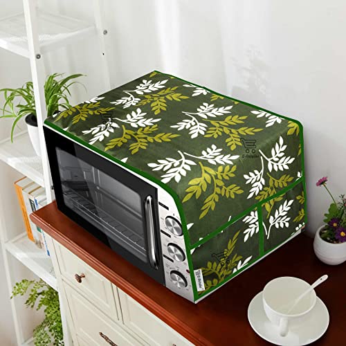 Image of Polyester 3-Layered Microwave Oven Top Cover With 4 Utility Pockets Suitable for Upto 30 Liter (Color- Green, Size-36x14 Inches)