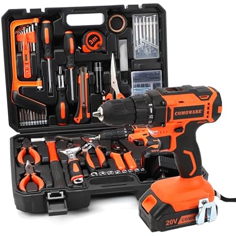 COMOWARE 20V Cordless Drill Set Combo Kit,120 Pcs Tool Kit for Home, Household Tool Sets for Men, Basic Tool Kit with Power Drill, Tool Set with Drill for Garden Office Home Repair Cover