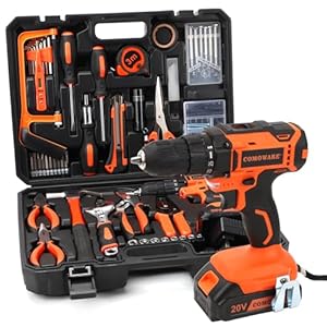 COMOWARE 20V Cordless Drill Set Combo Kit,120 Pcs Tool Kit for Home, Household Tool Sets for Men, Basic Tool Kit with Power Drill, Tool Set with Drill for Garden Office Home Repair
