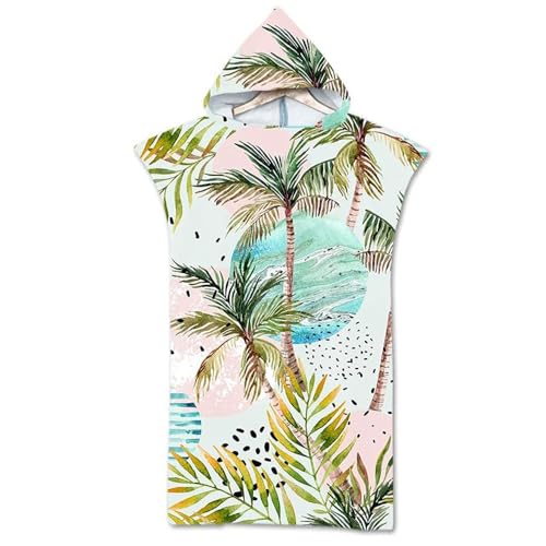 Lukery Poncho con Cappuccio Asciugamano, Microfibra Cambiare Accappatoio Surf Poncho, Quick Dry Peso Leggero, Adatto a Uomini Donne Adulti per Nuoto, Surf e Spiaggia (75x110cm,Boschetto di Cocco)