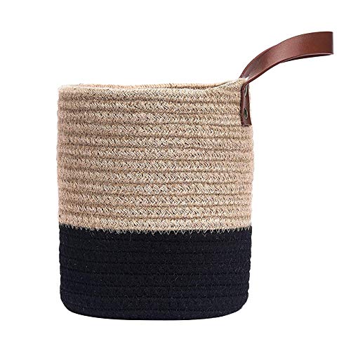 Glakyur - Organizador de cesta colgante tejida fijado a la pared con asa de piel, organizador de cesta para decoración interior de plantas,