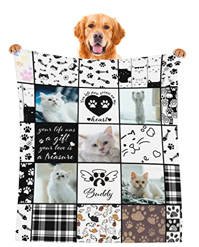 WARMTHLOVE Custom Cat Blanket with Photos and Name Memorial Gifts Personalized Throw Blanket Sympathy Remembrance Gifts 5 Photos