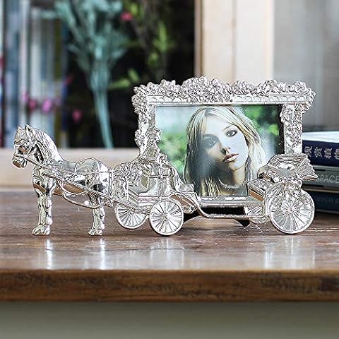 LJHA xiangkuang Photo Frame,5×7 Metal Photo Frame Retro Carriage Photo Frame For Desktop And Desk Photo frame (color : Silver) Cover