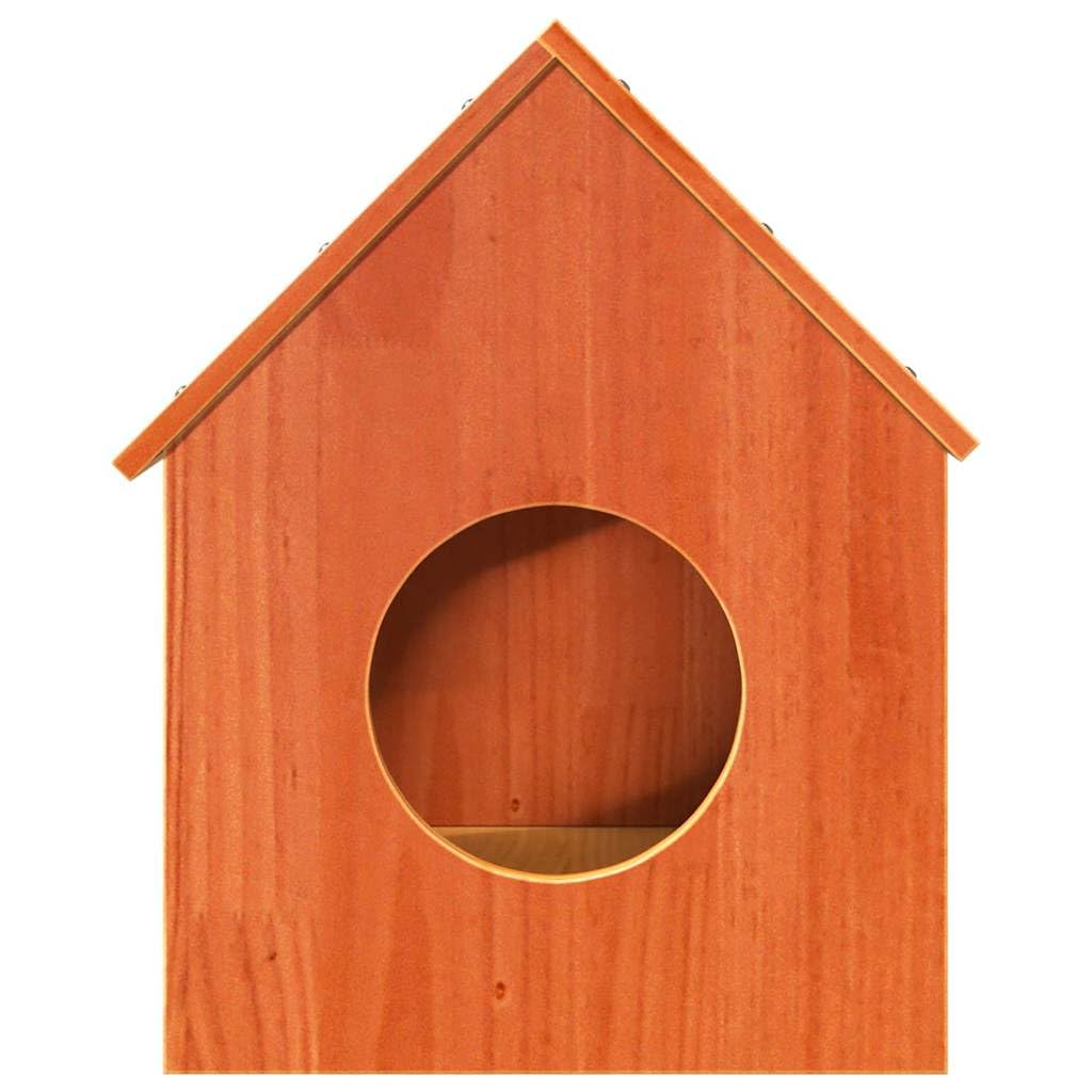 Casetta per gatti in legno di pino massiccio, marrone cerato, 41 x 50 x 50 cm, con tetto stabile e gradini, mobile per interni per gatti per arrampicata, giocare, riposare, rifugio in