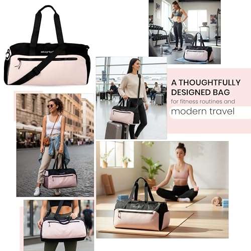 Image of Storite Multipurpose Travel Duffle Bag, Lightweight Luggage Bag with Shoe Compartment, Water Resistance, Overnight Bag with Mesh & Zipper Pockets for Traveling, Gym & Weekend Trips (Pink, 48x30x22cm)