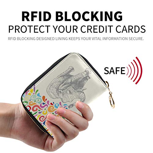 MOYYO RFID Credit Card Holder Case Elephant Colorful Fountain Leather Printed Zipper Card Case Wallet for Women Girls2