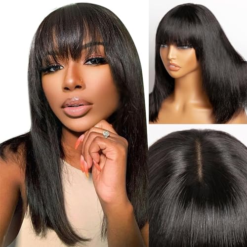 Starmo Bang Wigs Human Hair Glueless Straight Layered Bob Hairstyle...