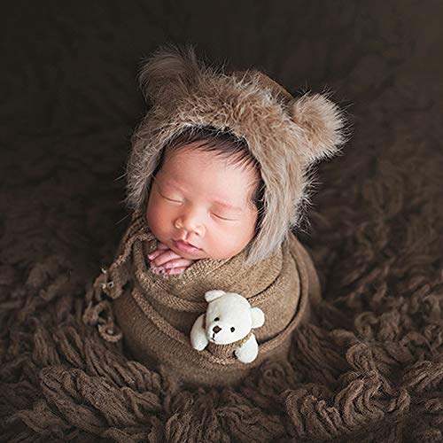 Ruiqas Pasgeboren Fotografie Prop Wrap Pluizige Hoed Beer Pop Set Baby Baby Foto Props Outfits (Kaki) - Image 3