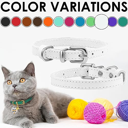 BRONZEDOG Coleira de couro para gatos com sino, etiqueta QR para gatinho, para meninas e meninos (22