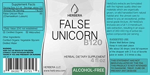 False Unicorn B120 Alcohol-Free Herbal Extract Tincture, Wildcrafted False Unicorn (Chamaelirium Luteum) Dried Root (4 fl oz)
