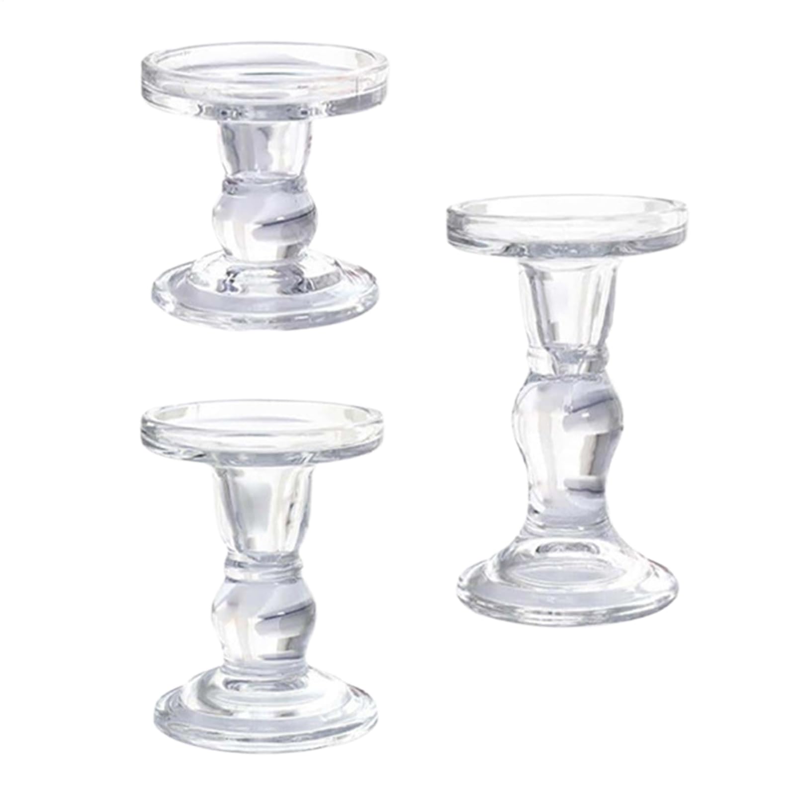Glass Candle Holder, Clear Elegant Candlestick Set of 3, Decorative Table Centerpieces, for Wedding, Birthday, Party, Halloween, Christmas, Farmhouse, Kitchen, Bedroom, Home Decor