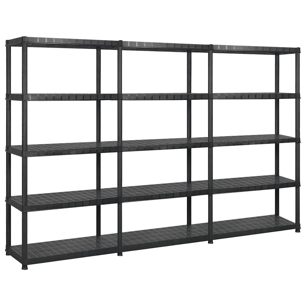 Industrie Lagerregal mit 5 Fachböden Schwarz 255x40x185 cm Kunststoff, Schwerlastregal für Werkstatt Garage Keller, Organisation und Lagerung im Betrieb oder Lagerhalle