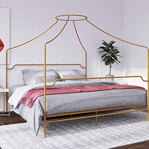 Novogratz Camilla Metal Canopy, King Size Frame, Gold Bed